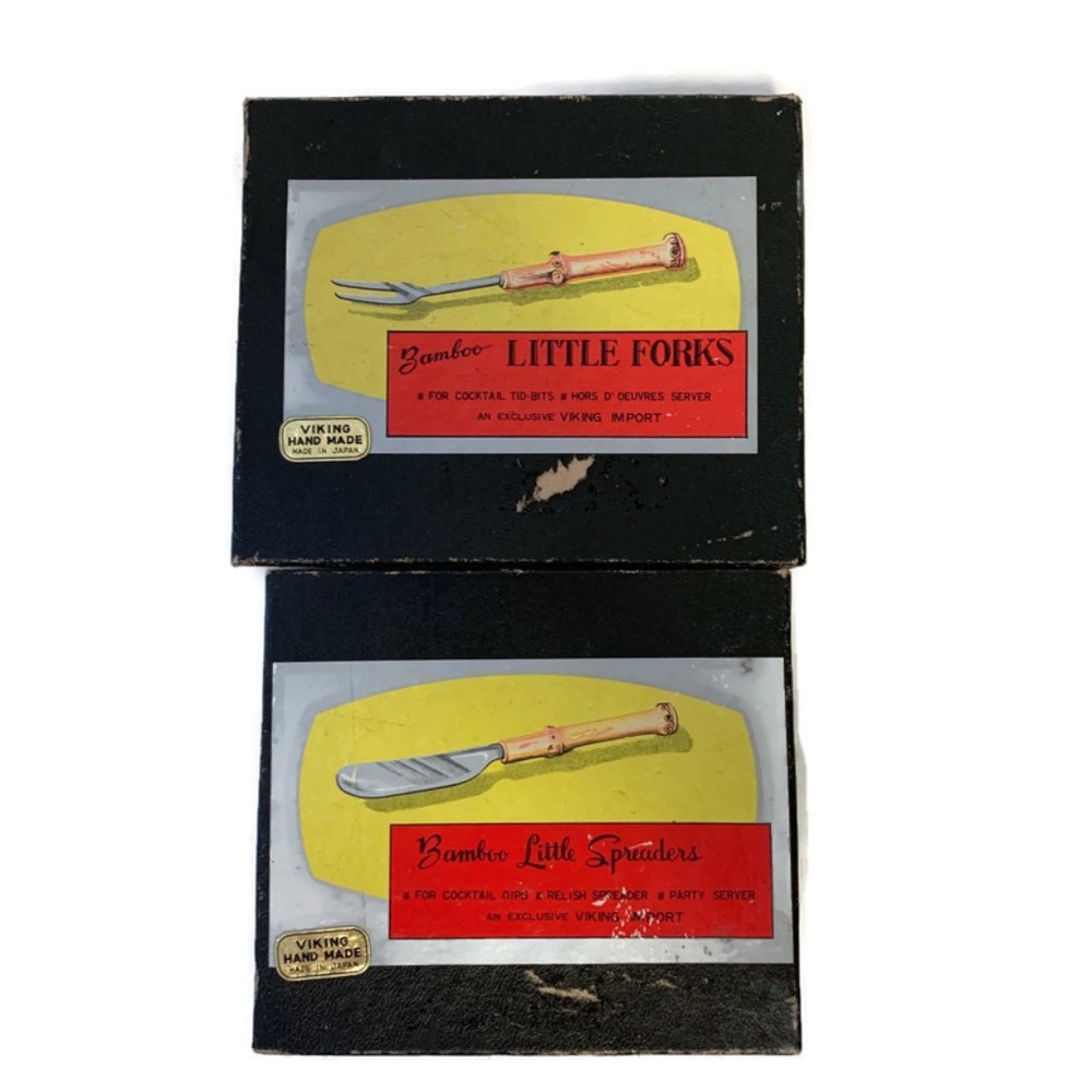 Vintage Bamboo Utensils Charcuterie Board Servers